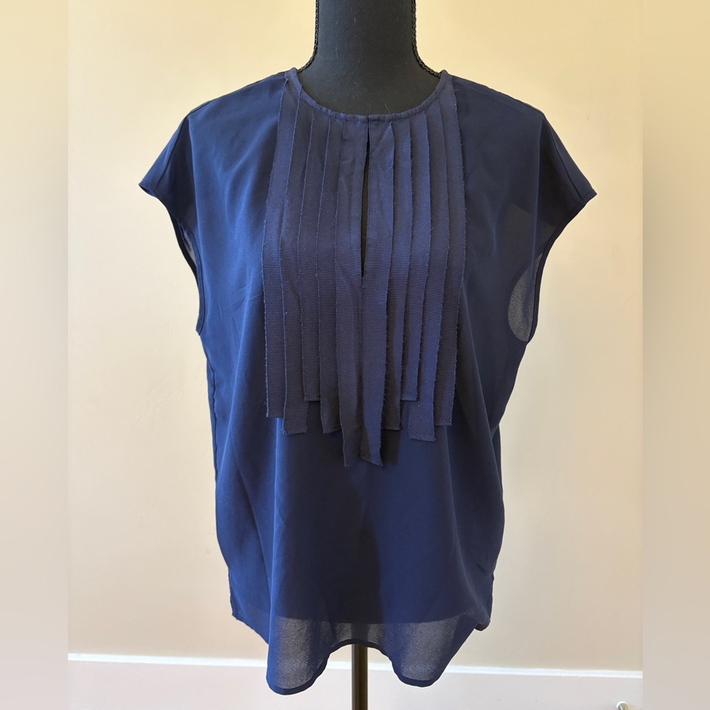 J. Crew Navy Blouse with Grosgrain Ribbon Front